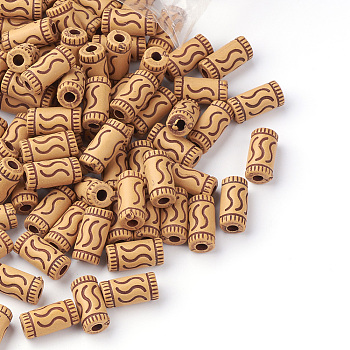 Imitation Wood Acrylic Beads, Column, Peru, 14x7mm, Hole: 3mm