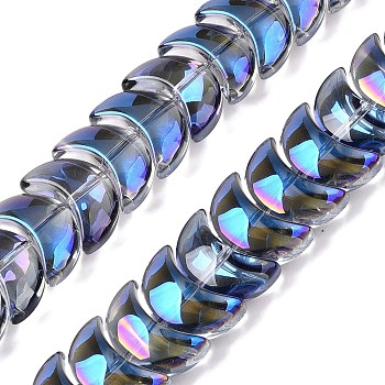 Electroplate Glass Beads Strands, Moon, Cornflower Blue, 9x14x7mm, Hole: 0.9mm, about 99~101pcs/strand, 35.08~36.36''(89.1~90.9cm)