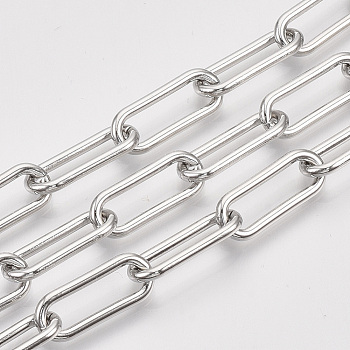Unwelded Iron Paperclip Chains, Drawn Elongated Cable Chains, with Spool, Platinum, 21x8.5x2mm, about 82.02 Feet(25m)/roll