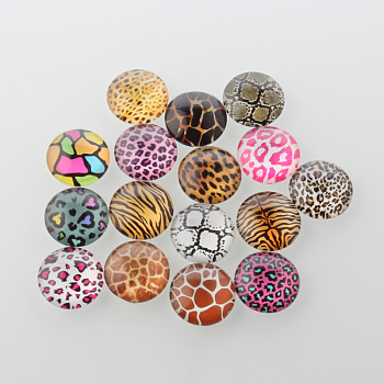 Animal Skin Printed Glass Cabochons, Half Round/Dome, Mixed Color, 20x6mm