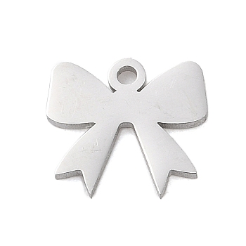 Non-Tarnish 304 Stainless Steel Charms, Laser Cut, Bowknot Charm, Stainless Steel Color, 9x9.5x1mm, Hole: 1.2mm