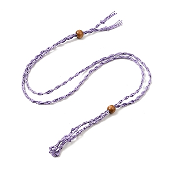 Braided Wax Rope Cord Macrame Pouch Necklace Making, Adjustable Wood Beads Interchangeable Stone Necklace, Lilac, 35.43 inch(90cm), 4mm