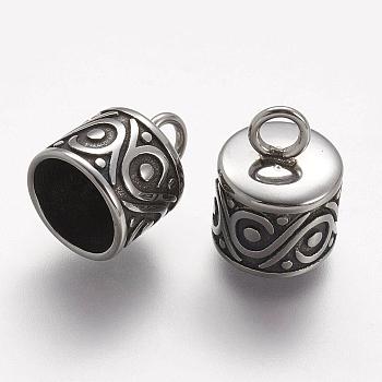 304 Stainless Steel Cord Ends, End Caps, Column, Antique Silver, 13.5x10mm, Hole: 3mm, Inner Diameter: 8.5mm