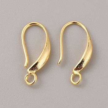 Brass Earring Hooks, with Horizontal Loops, Real 18K Gold Plated, 18x7.5x3mm, Hole: 1.8mm, Pin: 0.9mm