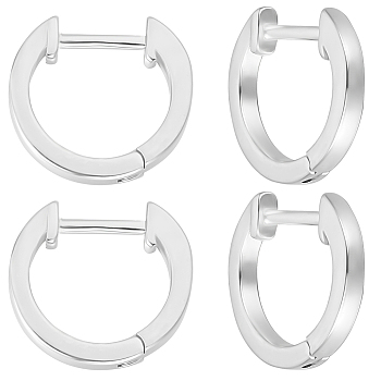 Beebeecraft 2 Pairs Rhodium Plated 925 Sterling Silver Huggie Hoop Earrings, Ring, Platinum, 12x12.5mm