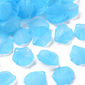 Transparent Frosted Acrylic Pendants, Petaline, Deep Sky Blue, 19.5x16.5x4mm, Hole: 1.5mm