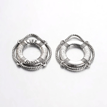 Tibetan Style Alloy Pendants, Lead Free, Life Ring/Lifebuoy/Cork Hoop, Antique Silver, Size: about 24mm long, 22mm wide, 2mm thick, hole: 3mm