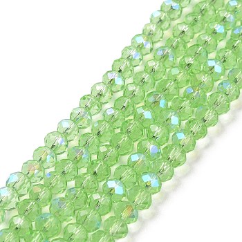 Electroplate Glass Beads Strands, Half Rainbow Plated, Faceted, Rondelle, Light Green, 8x6mm, Hole: 1mm, about 65~68pcs/strand, 15.7~16.1 inch(40~41cm)