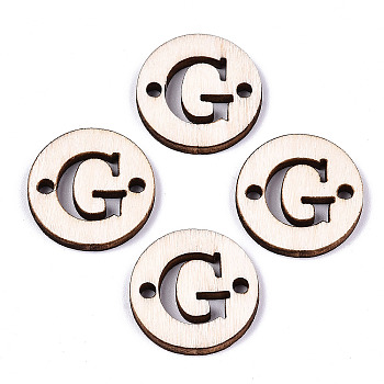 Unfinished Natural Poplar Wood Links Connectors, Laser Cut, Flat Round with Word, Letter.G, 19.5x2.5mm, Hole: 2mm