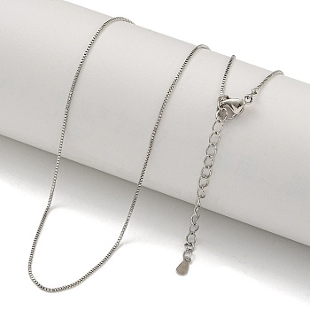 Brass Box Chain Necklaces for Women, Real Platinum Plated, 17.52~17.72 inch(44.5~45cm)