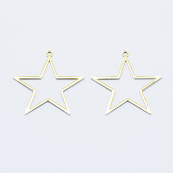 Long-Lasting Plated Brass Pendants, Real 18K Gold Plated, Nickel Free, Star, 39.5x38.5x1mm, Hole: 2mm