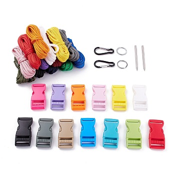 DIY Kits, with 7 Strand Core Parachute Cords, PP Plastic Side Release Buckles, Aluminum Rock Climbing Carabiners and Stainless Steel Knitting Needles For Parachute Cord, Mixed Color, about 31pcs/set