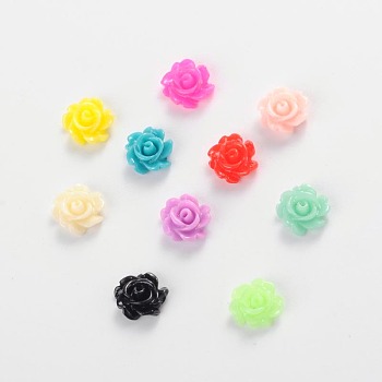 Resin Cabochons, Flower, Mixed Color, 7x3mm