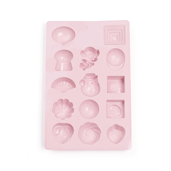 Food Grade Silicone Molds, Fondant Molds, For DIY Cake Decoration, Chocolate, Candy, UV Resin & Epoxy Resin Jewelry Making, Mixed Shapes, Pink, 199x126x13.5~16mm, Inner: 24.5~36.5x28.5~36.5mm