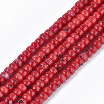 Sea Bamboo Coral(Imitation Coral) Beads Strands, Dyed, Rondelle, FireBrick, 6~6.5x4mm, Hole: 0.6mm, about 101pcs/strand, 15.9 inch(X-CORA-T009-23)