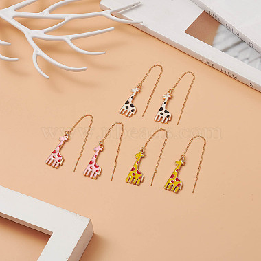 3 paire de boucles d'oreilles pendantes girafe en alliage émaillé 3 couleurs(EJEW-JE05145)-2