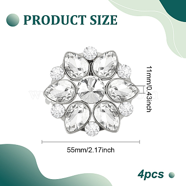 4 шт. цветочный сплав со стеклянными зажимами для обуви со стразами(AJEW-FG0003-64D)-2
