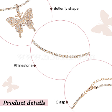 4Pcs 4 Colors Rhinestone Butterfly Pendant Necklaces Set with Cup Chains(NJEW-AN0001-33)-3