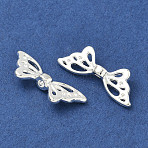 Alloy Beads, Bowknot, Silver, 8x22x4mm, Hole: 1.8mm, about 1180pcs/1000g(PALLOY-ZX002-41S)