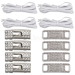 Rectangle Brass & Zinc Alloy Rhinestone Shoe Buckle Clips, with Polyester Cord Shoelaces, Platinum, 10x30x2.5mm, Hole: 4x6mm(FIND-HY0003-93P)
