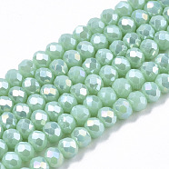 Electroplate Glass Beads Strands, Opaque Solid Color, AB Color Plated, Faceted, Rondelle, Dark Turquoise, 4x3mm, Hole: 0.4mm, about 130pcs/strand, 16.54 inch(42cm)(X-EGLA-A034-P4mm-B16)