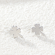 Stainless Steel Stud Earring, Clover, Stainless Steel Color, 7x9mm(MA7474-4)