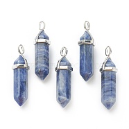 Natural Sodalite Pendants, with Platinum Tone Brass Findings, Bullet, 39.5x12x11.5mm, Hole: 4.5x2.8mm(G-M378-01P-A18)