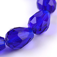 Transparent Glass Bead Strands, Faceted Teardrop, Medium Blue, 8x6mm, Hole: 1mm, about 65pcs/strand, 17.99 inch(45.7cm)(X-GLAA-R024-6x8mm-01)