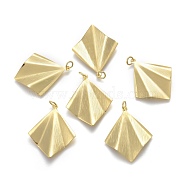 Rack Plating Brass Pendants, with Jump Rings, Textured, Rhombus, Golden, 32x26.5x2.5mm, Hole: 3.5mm(X-KK-E784-12G)