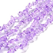 Spray Painted Transparent Glass Beads Strands, Imitation Gemstone, Chip, Lilac, 1~7x4~14x3~7.5mm, Hole: 0.4mm, 31.50''~31.69''(80~80.5cm)(X-GLAA-P060-01A-12)