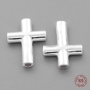 925 Sterling Silver Beads, Latin Cross, Silver, 14x10x2mm, Hole: 1mm(STER-G011-38)