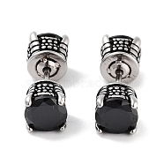 316 Surgical Stainless Steel Pave Black Cubic Zirconia Ear False Plugs for Women Men, Antique Silver, 7x7mm(EJEW-Z050-42AS)