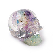 Natural Fluorite Skull Beads, Halloween Transparent Resin Skull with Gold Foil, No Hole, Thistle, 23x22x25mm(G-P490-02E)