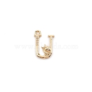 Brass Micro Pave Cubic Zirconia Charms, Long-plating, Letter, Letter.U, 16x10.5x2.5mm, Hole: 1.5mm(KK-TAC0004-04U)