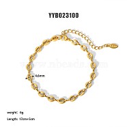 Simple Stainless Steel Coffee Bean Chains Bracelets for Summer Beach, Real 18K Gold Plated, 6-3/4 inch(17cm), 4.6mm(PM6439-18)