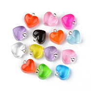 Transparent Resin Pendants, with Platinum Tone Iron Loop, Heart, Mixed Color, 16.5x17x9.5mm, Hole: 1.8mm(RESI-R429-30)