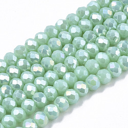 Electroplate Glass Beads Strands, Opaque Solid Color, AB Color Plated, Faceted, Rondelle, Dark Turquoise, 4x3mm, Hole: 0.4mm, about 130pcs/strand, 16.54 inch(42cm)(X-EGLA-A034-P4mm-B16)