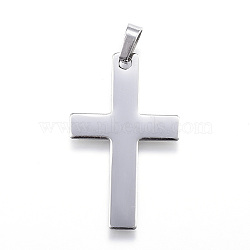 304 Stainless Steel Pendants, Latin Cross, Stainless Steel Color, 36.5x22x1mm, Hole: 4x7mm(STAS-TAG0001-01P)