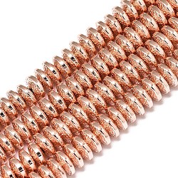 Electroplate Non-magnetic Synthetic Hematite Beads Strands, Bumpy, Disc, Rose Gold Plated, 8x3mm, Hole: 1.4mm, about 120~122pcs/strand, 15.75 inch(40cm)(G-S372-001-01RG)