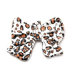 Acrylic Pendants, Bowknot with Leopard Print Pattern & Loop, Silver, 36.5x45.5x5.5mm, Hole: 2.5mm(OACR-S043-06)