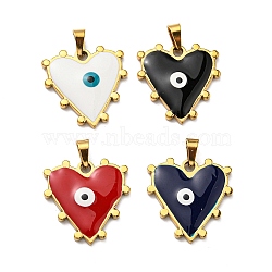 Ion Plating(IP) 304 Stainless Steel Pendants, with Enamel, Heart with Evil Eye Charm, Golden, Mixed Color, 21x21x3mm, Hole: 5x3.5mm(STAS-C078-02G)