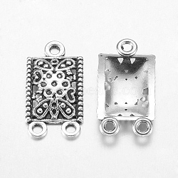 Tibetan Style Alloy Chandelier Component Links, 3 Loop Connectors, Cadmium Free & Nickel Free & Lead Free, Rectangle, Antique Silver, 23x12.5x3mm, Hole: 2mm(LF0707Y-NF)