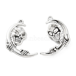 Alloy Pendant, Moon with Skull, Antique Silver, 27x23x3.5mm, Hole: 1.4mm(FIND-C032-09AS)