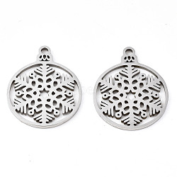 201 Stainless Steel Pendants, Laser Cut, Christmas Snowflake, Stainless Steel Color, 19x15.5x1mm, Hole: 1.4mm(STAS-Q240-020P)