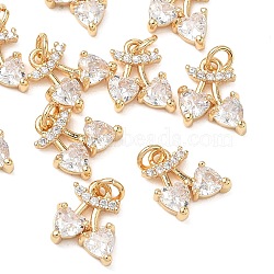 SHEGRACE Brass Clear Cubic Zirconia Pendants, Cherry Charms, Cadmium Free & Lead Free & Nickel Free, Real 18K Gold Plated, 10.5x8.5x3.5mm, Hole: 2.5mm(XGRQ3K592-541G)
