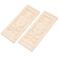 Natural Solid Wood Carved Onlay Applique Craft, Unpainted Onlay Furniture Home Decoration, Rectangle with Flower, BurlyWood, 160x60x9.5mm(WOOD-FH0001-11)