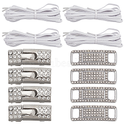 Rectangle Brass & Zinc Alloy Rhinestone Shoe Buckle Clips, with Polyester Cord Shoelaces, Platinum, 10x30x2.5mm, Hole: 4x6mm(FIND-HY0003-93P)