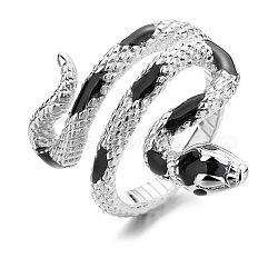 Cool Snake Shape Alloy Resin Open Cuff Ring, High-end Minimalist Style for Women, Black, show in picture(NN8506-2)