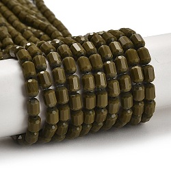 Opaque Glass Beads Strands, Faceted Barrel, Olive, 5~6x4mm, Hole: 1mm, about 78~81pcs/strand, 15.94''~18.82''(40.5~47.8cm)(GLAA-G112-04F)