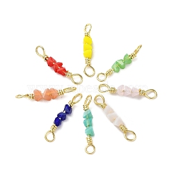 3 Faceted Glass Beads Connector Charms, Polygon Links with Rack Plating Brass Wire Double Loops, Lead Free & Cadmium Free, Real 18K Gold Plated, Long-Lasting Plated, Mixed Color, 16x3x2.8mm, Hole: 1.6mm(KK-D044-05G)